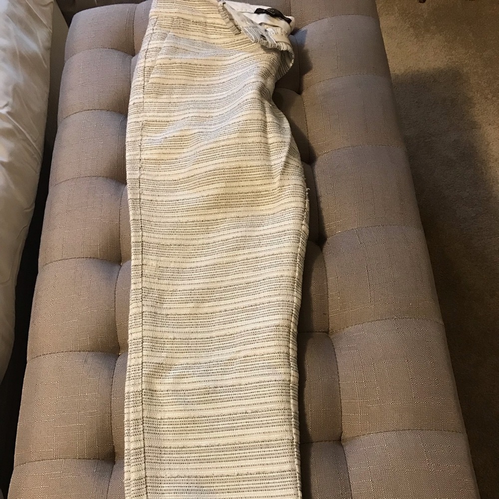 Mango linen stitched stripe white ankle trousers